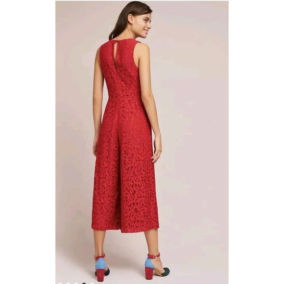 Anthropologie Moulinette Soeurs 4 Jaeda Red Floral Lace Wide-Leg Jumpsuit Crop - Picture 7 of 16